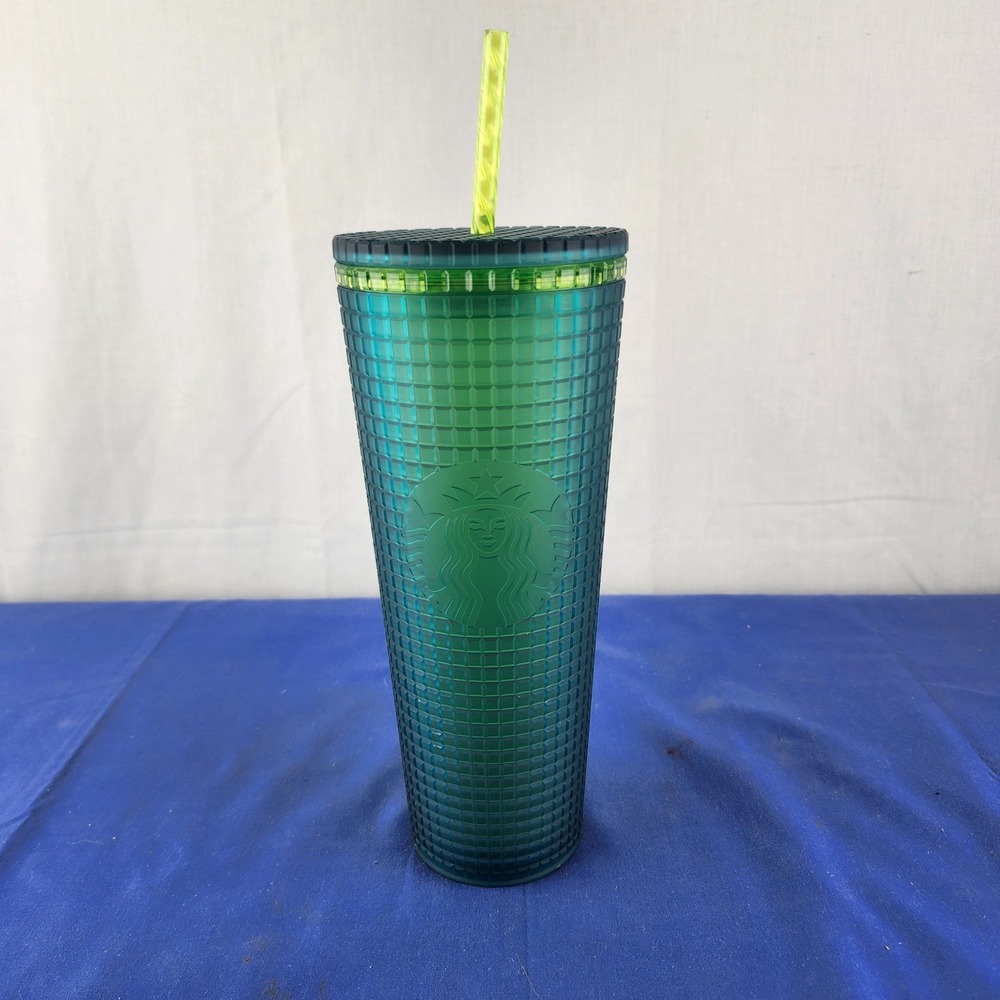 Starbucks 2022 Mountain Dew Green Yellow‎ Blue 24oz Grid Cold Cup Tumbler